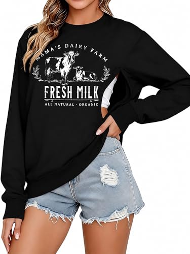 UNIQUEONE Women Nursing Sweatshirts for Breastfeeding - Friendly Zipper Maternity Sweater Long Sleeve Mama Pullover Tops - color: Aa-black, size: XX-Large