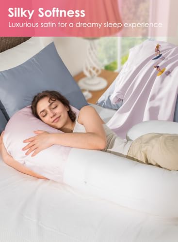 QUEEN ROSE Pregnancy Pillow Cover, Satin Cooling Pillowcase, Pink - color: Pink