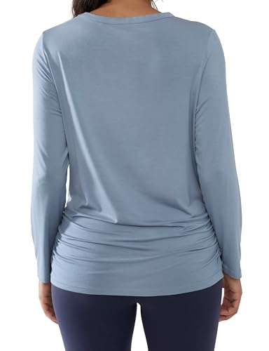 Joyaria Cooling Maternity Shirts Long Sleeve Bamboo Viscose for Women - color: Dusty Blue, size: XX-Large