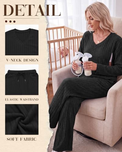 Huukeay 2 Piece Postpartum Nursing Sets - color: Black, size: X-Large