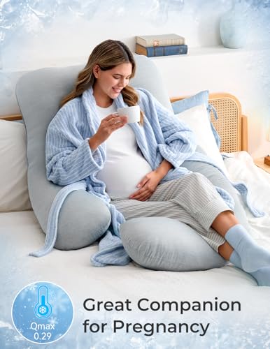 Momcozy Pregnancy Pillow for Sleeping - U Shaped Full Body Maternity Pillow - color: Grey- Cooling Fabric