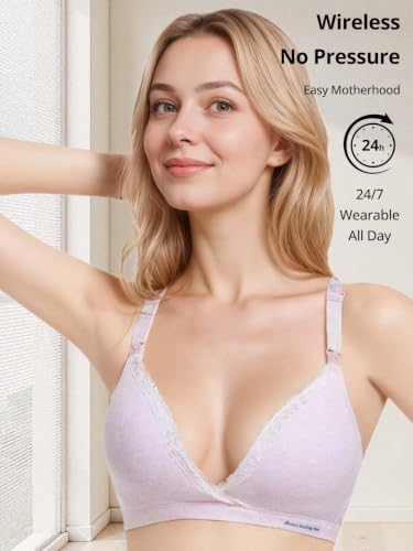 Cross-Front Cotton Nursing Bras - Wireless V Neck Sleep & Lounge Bralette, Comfy Wirefree Pregnancy & Breastfeeding Bra - color: Grey, size: X-Small