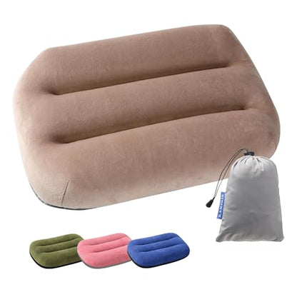 Inflatable Camping Pillow – Ultralight Compact Travel Pillow, Picnic-Brown - color: Brown