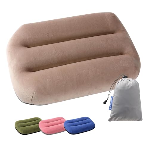 Inflatable Camping Pillow – Ultralight Compact Travel Pillow, Picnic-Brown - color: Brown