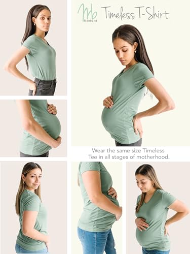 Maeband Maternity Belly Band (Size L) + Timeless Women’s V-Neck T-Shirt (Size XL) Bundle | Pregnancy Pants Extender Waistband + Soft Stretch Everyday Tee