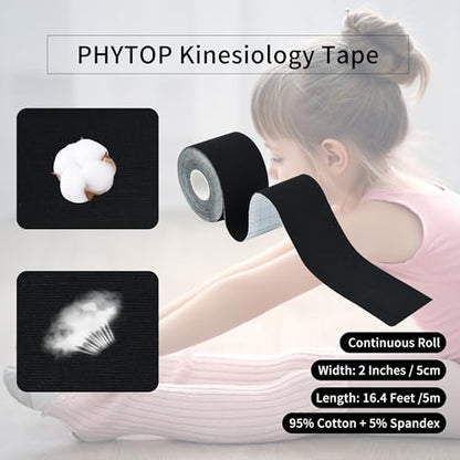 Muscle Kinesiology Tape 2 Rolls Black Uncut for Sports Recovery - color: Black