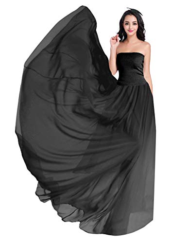 v28 Women Full/Ankle Length Elastic Pleated Retro Maxi Chiffon Long Skirt - color: Black, size: 3X-Large