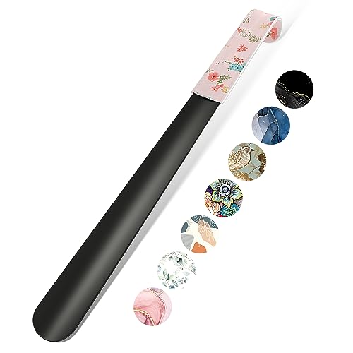 16.5 Inch Long Handle Shoe Horn for Seniors Men Women Kids, Metal Shoe Horns for Boots - color: Pink Flower