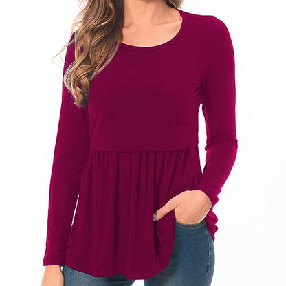Bearsland Women’s Scoop Neck Nursing Top - color: Ajwine Red, size: Small