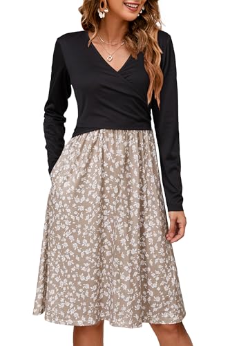 OUGES Women's Nursing Breastfeeding Pocket Fall Baby Shower Maternity Dress - color: Floral J, size: X-Large