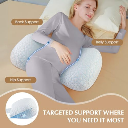 DONAMA Memory Foam Pregnancy Pillow for Sleeping, Cooling Maternity Pillow - color: White Blue