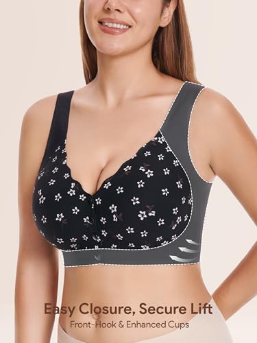 Wireless Front Close Bras for Women, Jelly Post Surgery Push Up Bralettes - color: Black, size: Medium