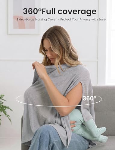 PATPAT Mesh Nursing Cover, Breathable Solid Knit Poncho, Light Gray - color: Light Gray