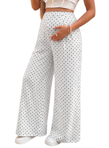 BLENCOT Women's Maternity Flowy Pants Polka Dot Pregnancy Trousers - color: White, size: Medium