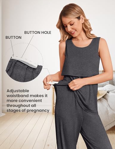 Maternity Sets Labor and Delivery Gown Postpartum Essentials Nursing Pajama - color: Deep Grey, size: XX-Large