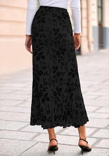 BTFBM Womens Floral Mesh Maxi Skirts - color: Black, size: XX-Large