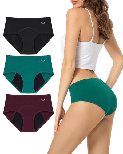 TANSTC Period Underwear for Women Heavy Flow - color: Black/Darkgreen/Winered, size: Medium