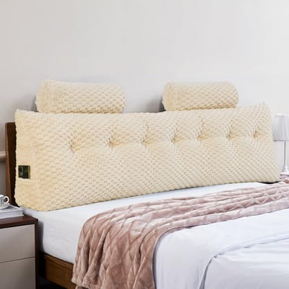 EUHAMS Headboard Pillow King with Neck Roll, Triangular Backrest Pillow - color: Beige, size: King