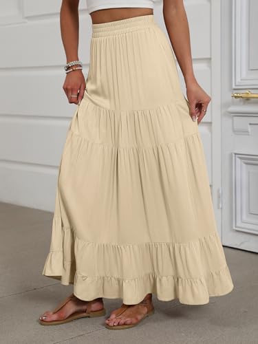 ANRABESS Women’s Summer Flowy Maxi Skirts with Pockets - color: Beige, size: Small