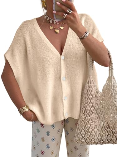 PRETTYGARDEN Womens 2026 Summer Oversized Cardigans Sweaters - color: Beige, size: XX-Large