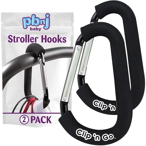 PBnJ Baby Stroller Hooks, Large Carabiner Clip, Diaper Bag Purse, 2 Pack