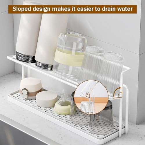 Water Bottle Drying Rack Cup Storage with Drain Tray Mug Organizer for Kitchen - 2 Tiers (Black) - color: Black