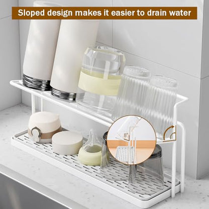 Water Bottle Drying Rack Cup Storage with Drain Tray Mug Organizer for Kitchen - 2 Tiers (Black) - color: Black