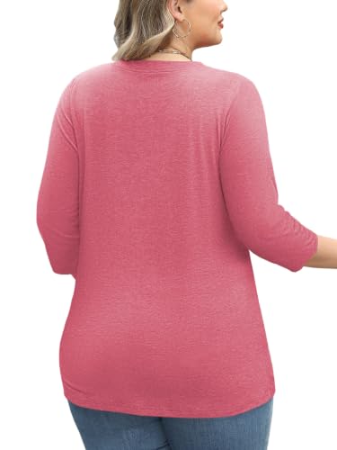 Womens Summer Plus Size 3/4 Length Sleeve Tops Button Down Shirts L-4XL - color: Pink, size: X-Large