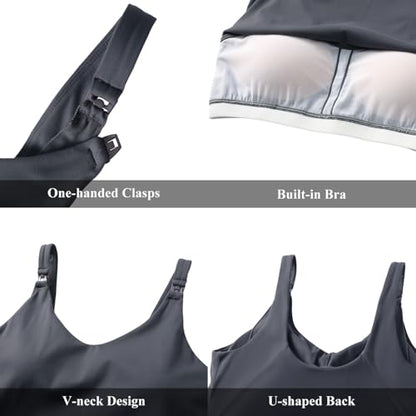 Foucome Nursing Tank Tops Longline Breastfeeding Workout Tops - color: Grey, size: Small