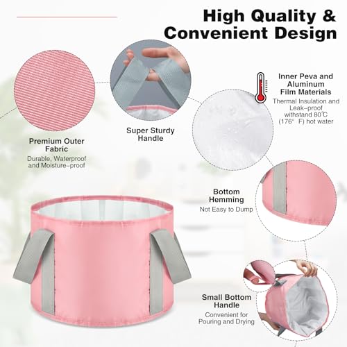 Maxcheck 6 Pcs Collapsible Foot Basin 14L Portable Soaking Tub Pink