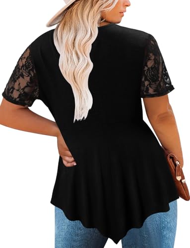Magritta Women's Short Sleeve Crew Neck Plus Size Tunic Tops - color: Black3, size: 4X