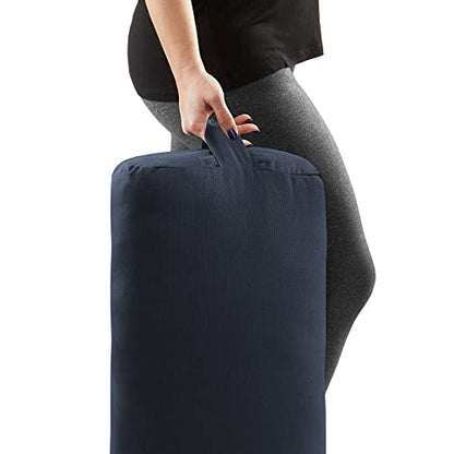 Yoga Meditation Cushion, 25" x 12" Rectangular Bolster with Organic Cotton Cover - color: Midnight Blue
