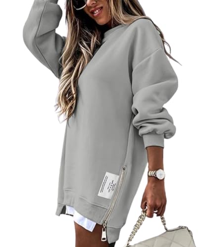CHICME Women's Long Sleeve Crewneck Oversized Sweatshirt Fall Outfits - color: Gray, size: X-Large