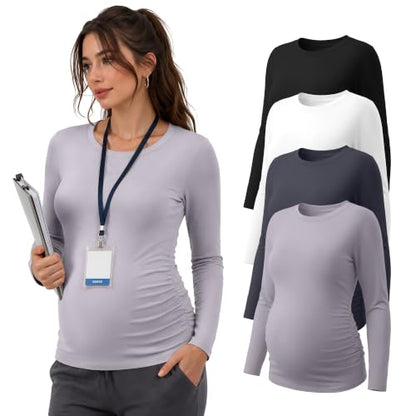 Locoowai 4 Pack Long Sleeve Maternity Underscrub Tops for Nurses - color: Black, White, Dark Gray, Light Gray, size: XX-Large