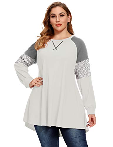 LARACE Plus Size Tops Women Pullover Sweatshirt Long Sleeve Tunic - color: White, size: 1X