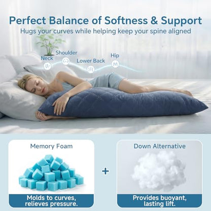 BEDELITE Cooling Body Pillow, Memory Foam Filled, Navy Blue, 20x54 Inches - color: Navy Blue