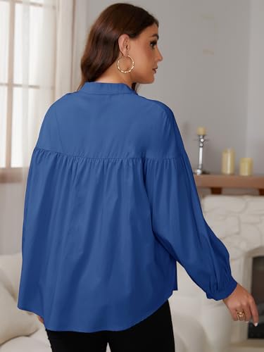 Womens Maternity Button Down Work Shirts Nursing Blouses Business Pleated Lantern Sleeve Pregnancy Office Tops - color: Navy, size: X-Large