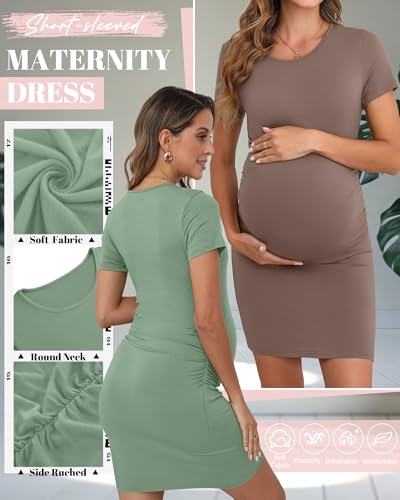 Riyiper 3 Pack Womens Maternity Short Sleeve Dresses - color: Black, Light Green, Light Brown, size: Small