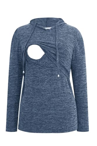 Smallshow Women's Nursing Tops Long Sleeve Breastfeeding Hoodie - color: Grey Blue, size: Medium