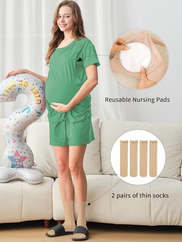 DANSHOW Women Nursing Pajamas Set Breastfeeding Loungewear - color: Grass Green, size: Medium
