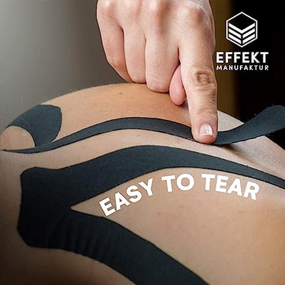 Effekt Manufaktur Kinesiology Tape Waterproof (16 ft x 2 in), 2 Rolls - Elastic Physio Tape for Muscle Support and Injury Recovery, Medical Tape, Kinetic Tape, Durable Kinesthetic Tape (Blue + Black) - color: Blue + Black