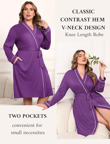 Ekouaer Plus Size Robes for Women Soft Bathrobe V Neck Soft Maternity Robe - color: Purple, size: 5X