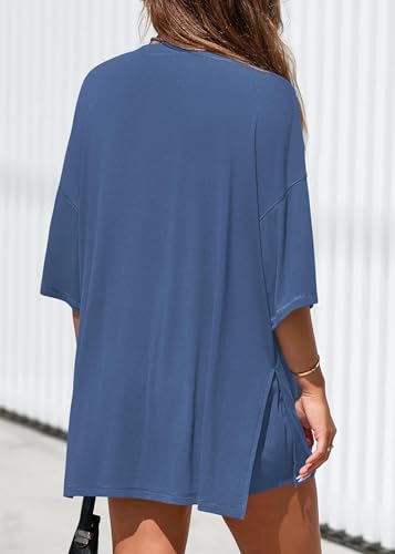 KIRUNDO 2 Piece Sets for Women Summer Lounge Sets Casual - color: Blue, size: Large