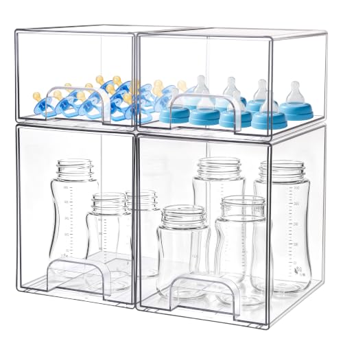 4 Pack Baby Bottle Storage Organizer for Countertop, Acrylic Storage Drawer