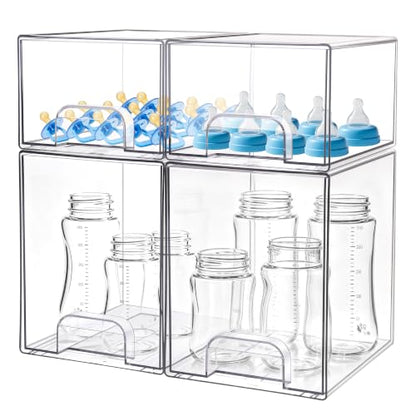 4 Pack Baby Bottle Storage Organizer for Countertop, Acrylic Storage Drawer