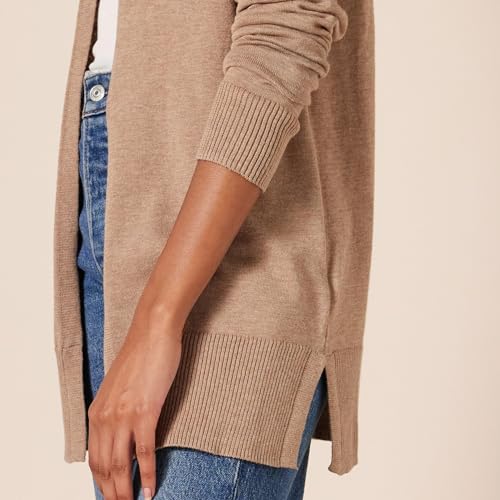 Amazon Essentials Women's Lightweight Long-Sleeve Open-Front Long Cardigan Sweater, Regular Fit - color: Camel Heather, size: X-Large