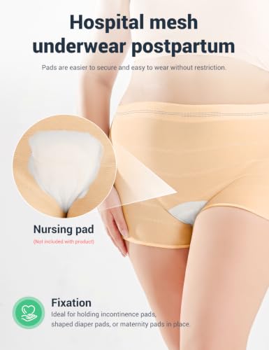 HANSILK Mesh Postpartum Underwear Post Bay C-Section Recovery 3 Pack L - color: Beige-3pcs, size: Large
