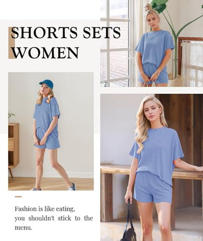 MARZXIN Women 2 Piece Short Set with Vertical Stripes Summer Cruise Outfits - color: Blue, size: Small