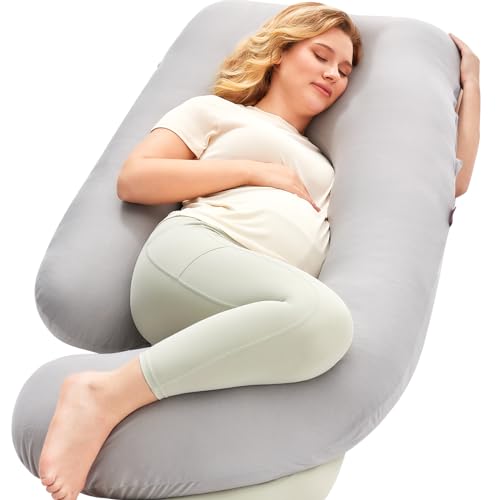 Momcozy Pregnancy Pillow for Sleeping - U Shaped Full Body Maternity Pillow - color: Jersey Knit Cotton- Gray