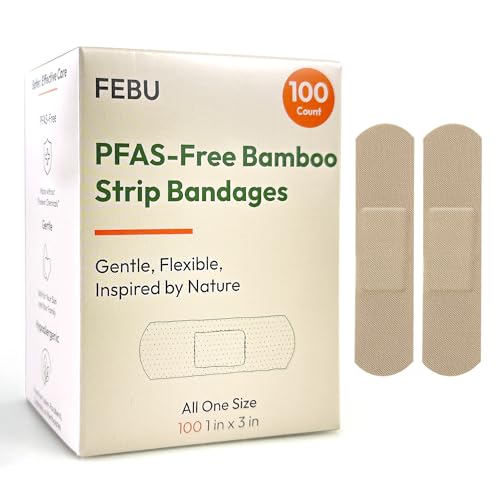 FEBU PFAS Free Bamboo Fabric Bandages, 1in x 3in, 100 Count Pack - style: Strips – Standard One Size (100 Count)
